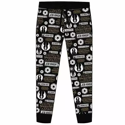 Buy Mens Star Wars Jedi Knight Black Cuffed Lounge Pants Pyjamas Bottoms New Starwar • 9.99£