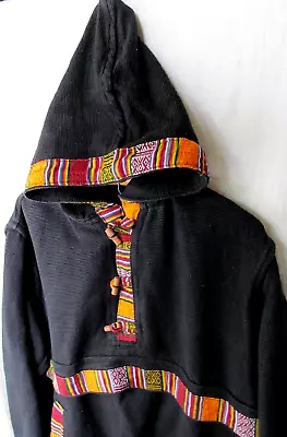 Buy Men Nepal Overhead Jacket Smock Black Cotton Hoody Alt Psy Hippie Festival NEPAL • 27£