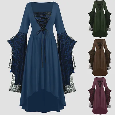 Buy Gothic Clothes For Women Halloween Lace Skeleton Punk Dress Plus Size Retro • 33.53£