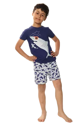 Buy L|S Nightwear Boys Cool Shark Short Sleeve Top & Short Bottom Pyjama Set • 6.50£