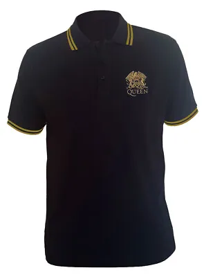 Buy Queen Crest Logo Black Polo Shirt OFFICIAL • 16.59£