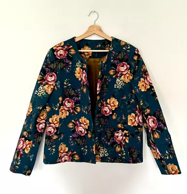 Buy House Of Bruar Jacket Size 20 Teal Floral Vintage Cotton Box Evening • 69£
