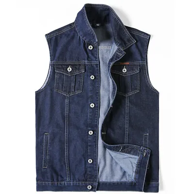 Buy Mens Denim Jacket Classic Trucker Jeans Retro Western Style Bodywarmer Waistcoat • 22.55£