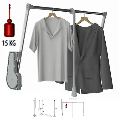 Buy Pull Down Wardrobe Lift 15KG Heavy Duty With SOFT CLOSE Clothes Hanging Rail • 59.99£
