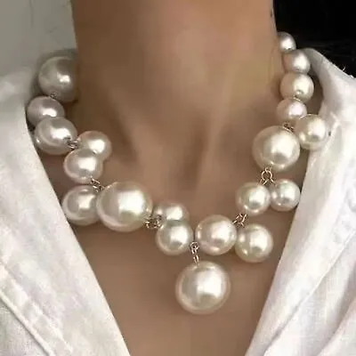 Buy Faux Pearl Collar Choker Cluster Silver Statement Necklace Fashion • 6.35£