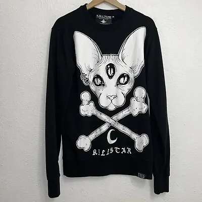 Buy Killstar Third Eye Sphinx Cat Sweatshirt Black Crewneck Long Sleeve Sz Small • 42.51£
