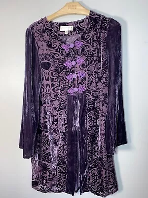Buy Simon Jeffery Purple Velvet Long Line Jacket Burnout Fabric 12 Frog Fastening • 9.99£