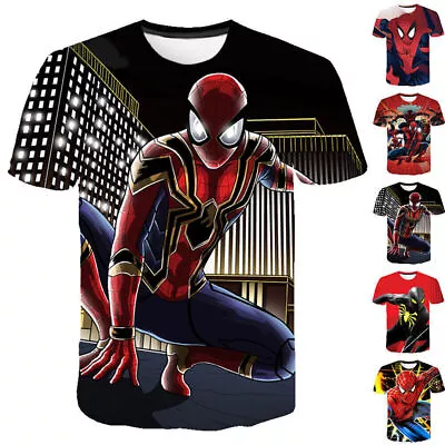 Buy Kids Boys Spiderman Print T-Shirt Short Sleeve Tee Summer Casual Blouse Tops • 9.32£