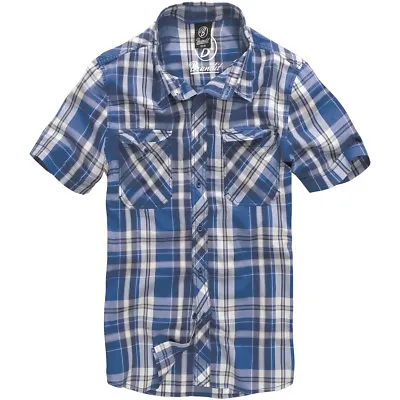 Buy Brandit Roadstar Cotton Check Flannel Top Mens Short Sleeve Sailing Shirt Blue • 38.95£