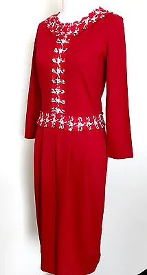 Buy Carolina Herrera Red Dress With Wool Trim Retails $385 NWT Price $178 Size XS • 168.61£