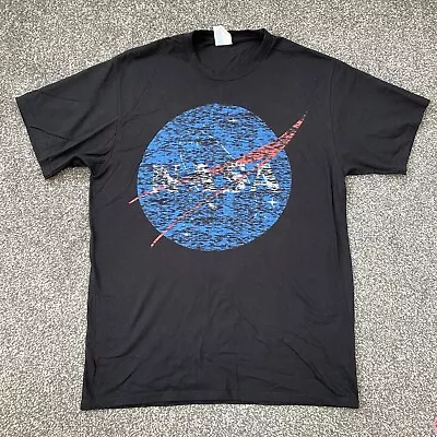 Buy Mens Port & Company Distressed NASA Logo Graphic Black T-Shirt - Size Medium • 4£