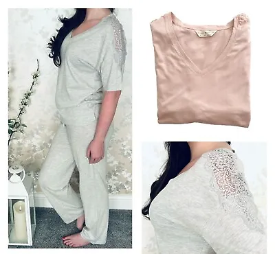 Buy Ladies Ex Store Pyjama's Grey Cooling Cotton Modal Full Length Short Sleeved NEW • 12.99£