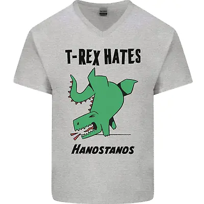 Buy T-Rex Hates Handstands Funny Dinosaurs Mens V-Neck Cotton T-Shirt • 9.99£