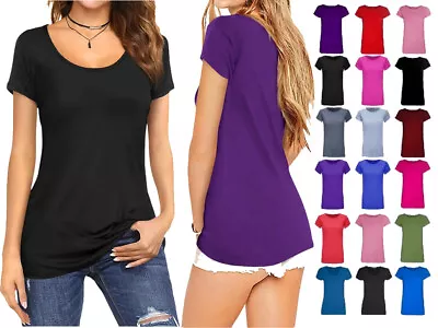 Buy Ladies Cap Short Sleeve Round Scoop Neck Plain T-shirt Fitted Tee Top Uk • 6.49£