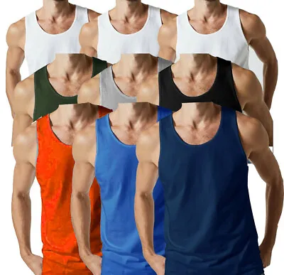 Buy 3 X Mens Vests 100% Cotton Tank Top Summer Training Gym Pack SINGLE JERSEY S-5XL • 8.99£