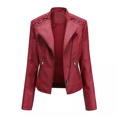 Buy Womens Biker Jacket Slim Ladies Faux PU Leather Zip Formal Coat Plus Size 10-22 • 28.74£