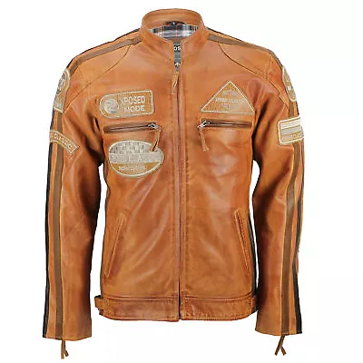 Buy Mens Real Soft Leather Fitted Racing Biker Jacket Vintage Urban Retro Look  • 109.99£