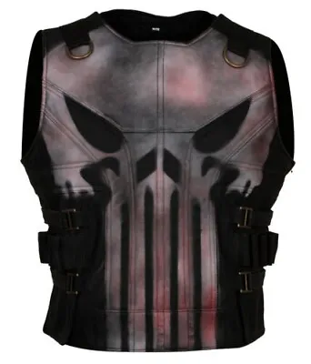 Buy The Punisher's Skull Frank Castle Motorcycle Black  Leather & Faux Vest Costume • 89.95£