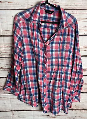 Buy Blouse Size 22 Check T-shirt Long Sleeve Flannel Pink Blue Yours Womens 4490 • 8.95£