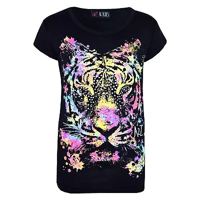Buy Girls Top Tiger Face Print Stylish Fahsion Trendy T Shirt New Age 7-13 Years • 5.99£