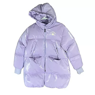 Buy Converse All Star Chuck Taylor Girl's Hooded Puffer Jacket Coat Shiny Purple M • 15.78£