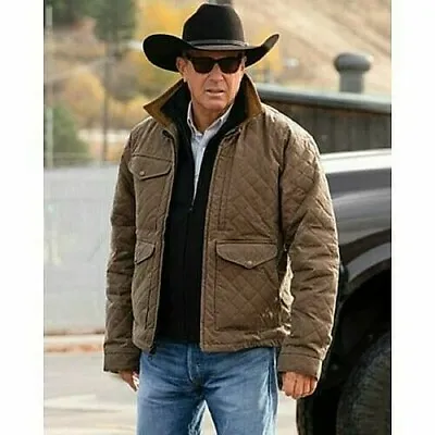 Buy Men's Yellowstone Kevin Costner John Dutton Season 4 Brown Cotton Quilted Jacket • 86.90£