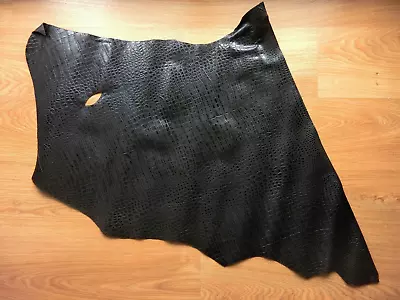 Buy Black Crocodile Embossed Cow Hide Leather Skin Piece, 50x95cm, 4.7' -Non-shiny • 22£