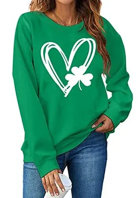 Buy St. Patrick's Day Sweatshirt Women Shamrock Heart Shirts Irish XX-Large Green2 • 45.01£
