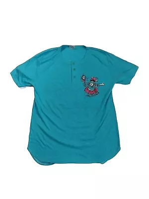 Buy Vintage Single Stitch T-shirt Flintstones Graphic Henley Collar Blue Size Small • 16.95£