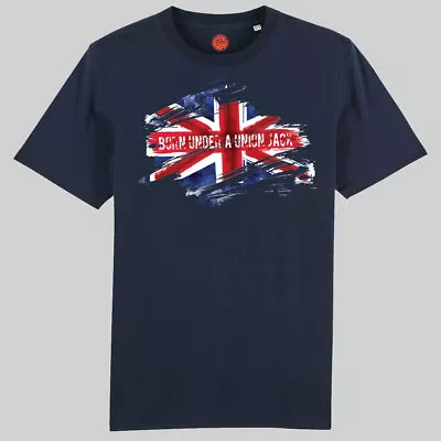 Buy Born Under A Union Jack Navy Organic T-shirt Gift For Fans Of Glasgow Rangers • 22.99£