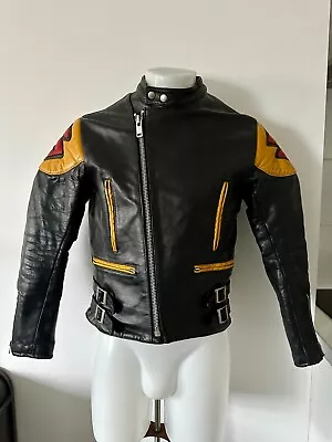 Buy Vintage TT Black/Yellow Leather Biker Jacket - 36  • 75£