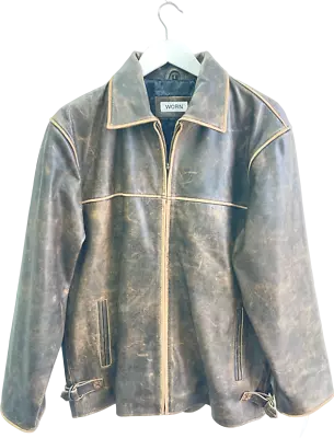 Buy 'Worn Vintage' Brown Exclusive Faded Leather Jacket UK L • 343.75£