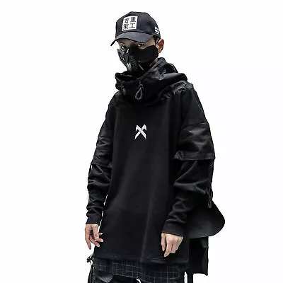 Buy  Men Boy Techwear Hoodie Japanese Streetwear Trench Coat Long Pullover Top • 47.99£