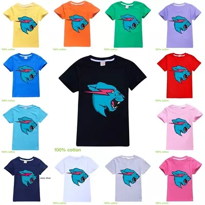 Buy Kids Mr Beast Lightning Cat Short Sleeve T Shirt Youtuber Merch Gamer Top Gifts • 8.99£