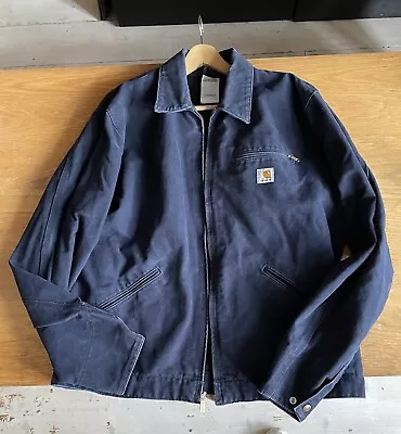 Buy Carhartt Navy Denim Jacket Coat Size Large Regular • 99.99£