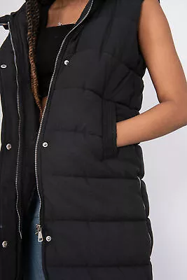 Buy Ladies Womens Sleeveless  Hooded Long Line Puffer Gilet Jacket Padded  • 32.99£