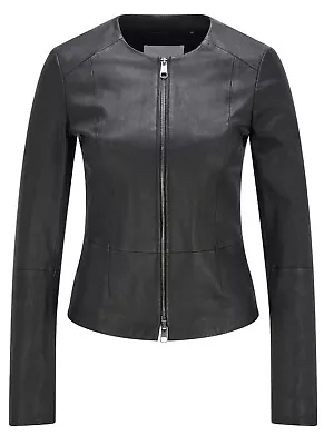 Buy Womens Real Leather Jacket Slim Fit Collarless Short Coat Black Jacket • 69£