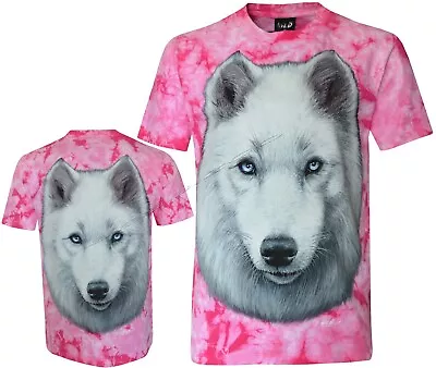 Buy Tie Dye T-Shirt Arctic Wolf Snow White Polar Wolf Large Face Glow InDark By Wild • 15.99£