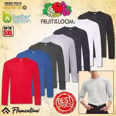 Buy Fruit Of The Loom T-Shirt Plain Mens Long Sleeve 100% Cotton Blank Top Women Tee • 7.25£