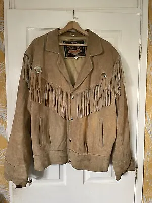 Buy Men’s Tan Leather Suede Tassels Western Cowboy Jacket Size XXL • 45£