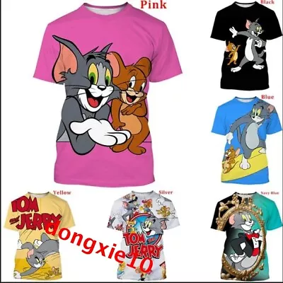 Buy Adults Kids Tom And Jerry 3D Short Sleeve T-shirt Casual Tee Top Pullover Gift • 4.99£