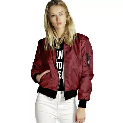 Buy Women Zipper Bomber Jacket Long Sleeve Casual Hip Hop Motorcycle Jacket Coat New • 10.98£