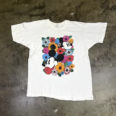 Buy Minnie Mouse T-Shirt Mens Mickey Flowers 90s Disney  USA Tee, White XL • 20£