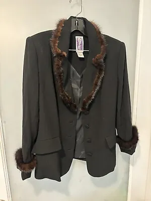 Buy Vintage Zelda Black  Genuine Fur Trimmed Jacket Sz 8 W/belt • 33.71£