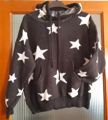 Buy Brand New Black Knit Star Hoodie Jumper XL 16 18 • 10£