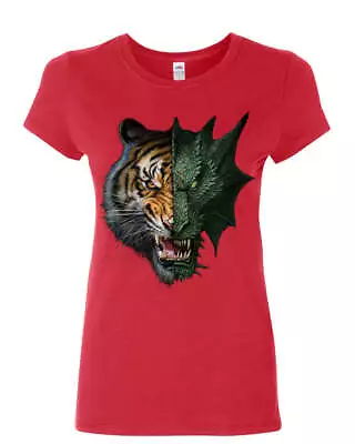 Buy Tiger And Dragon Face Women's T-Shirt Animal Beast Fantasy Monster Fang Shirt • 20.85£