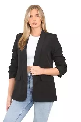 Buy Ladies Ruched Sleeve Fully Lined Blazer Collared Casual Ladies Formal Jacket Top • 22.95£