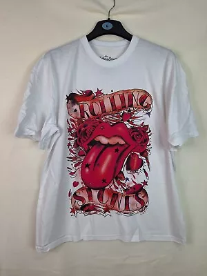 Buy Rolling Stones Rock Band Tee White T-Shirt Tongue Stars Mens Size M Oversized • 12.99£