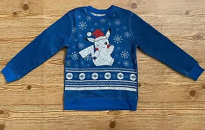 Buy Pokemon Pikachu Boys Long Sleeve Blue & White Christmas Pullover Sweater Size Sm • 11.47£