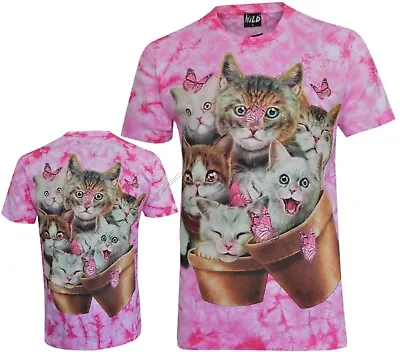 Buy Tie Dye T-Shirt Kittens & Butterflies Cute Playful Baby Cats Glow InDark By Wild • 16.95£
